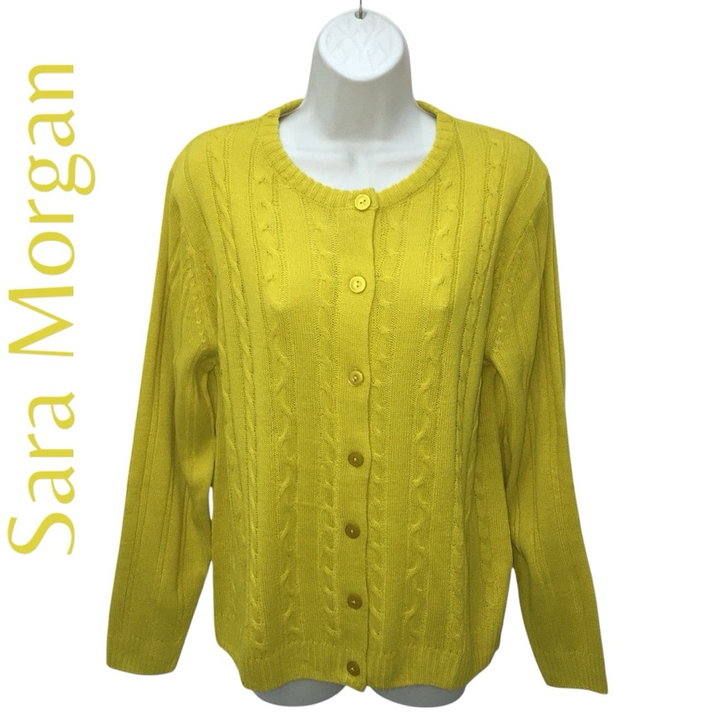 NEW Sara Morgan Golden Yellow Lightweight Cable Knit Cardigan Womens Medium NWOT